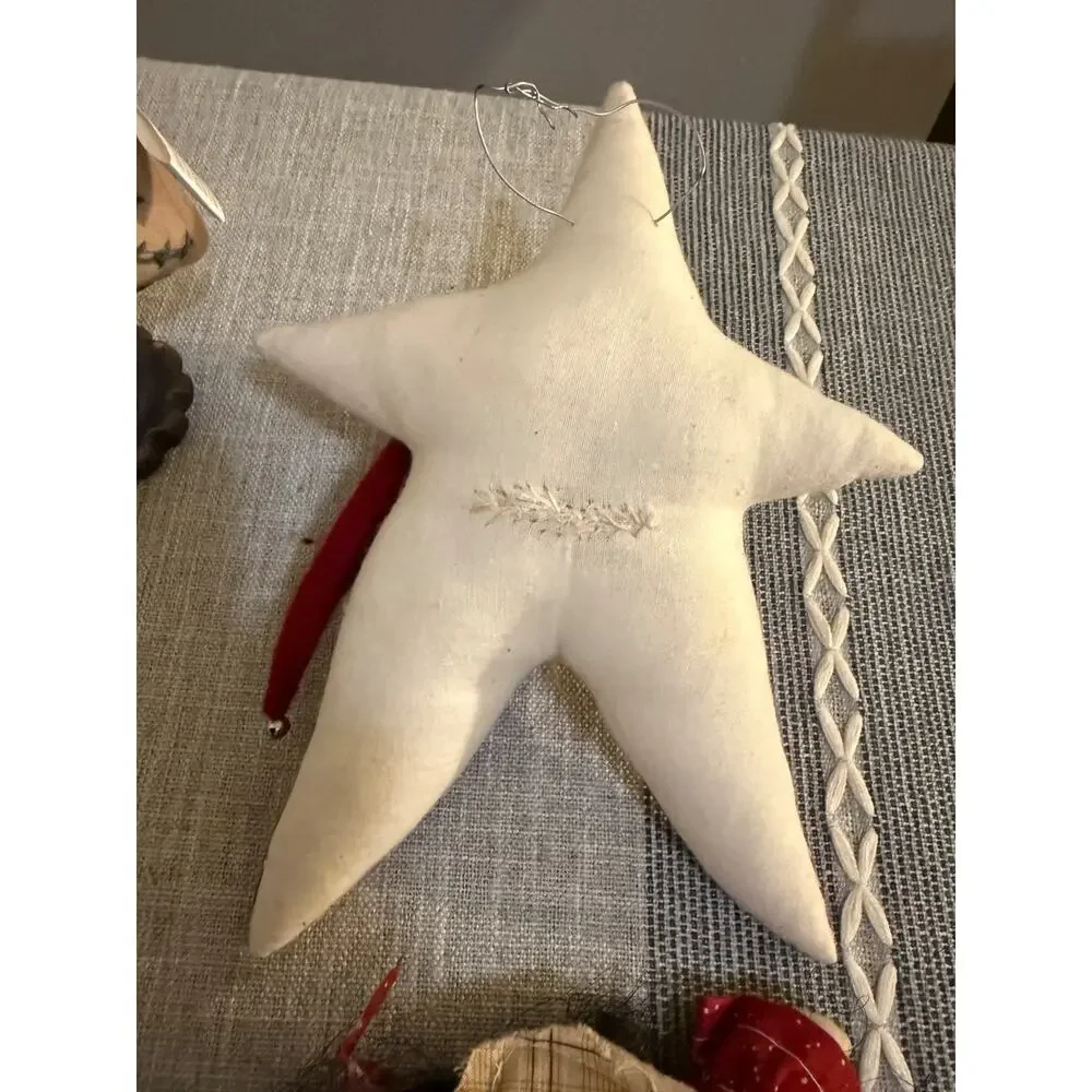 🎄 Primitive Folk Art Christmas Decor Lot (4) Santa Star, Doll, Tree & Stocking